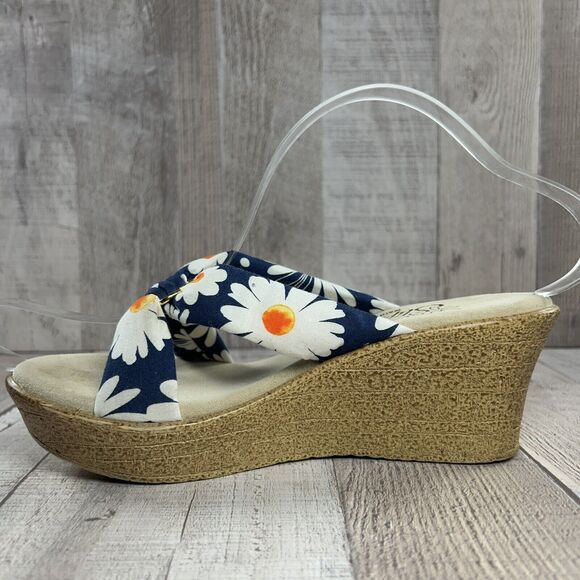 Island Slipper Hawaii Women's Wedge Sandals Floral Tropical Navy White Size 6 - Picture 9 of 12